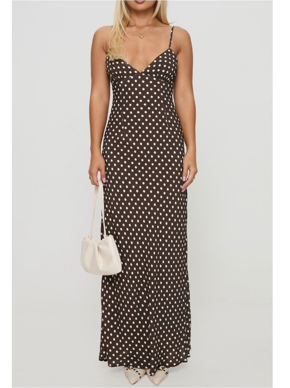 Princess Polly Jorjana Polka Dot Chocolate Maxi Dress New!